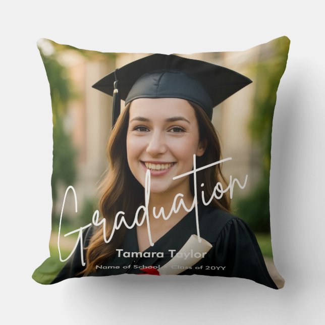 Elegant Script Graduate 2 Photograph Keepsake Thro Cushion (Front)
