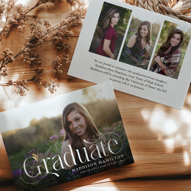 Elegant Script Graduate 4 Photo Collage Graduation Announcement (Creator Uploaded)