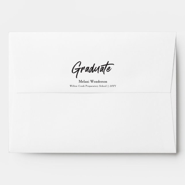 Elegant Script Graduate Black and White Graduation Envelope (Back (Top Flap))