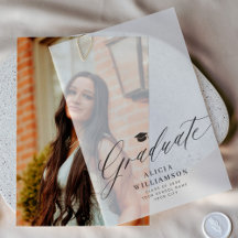 Elegant script graduate black and white graduation