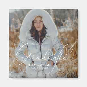 Elegant Script Graduate Photo and Name Magnet