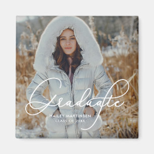 Elegant Script Graduate Photo and Name Magnet