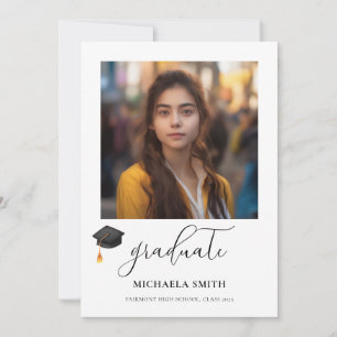 Elegant Script Graduate Photo Black Graduation Cap Announcement
