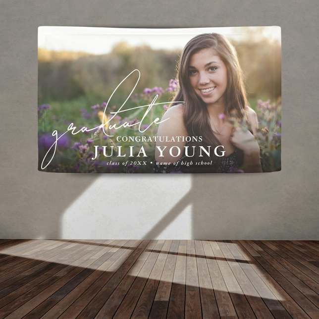 Elegant Script Graduate Photo Congratulations Banner (Creator Uploaded)