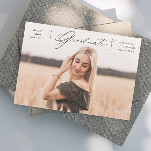 Elegant Script Graduate Photo Graduation Announcement