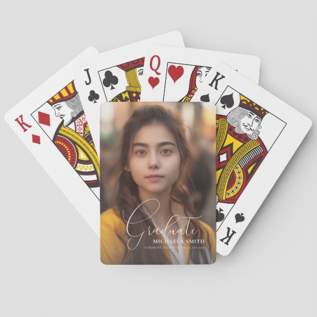 Elegant Script Graduate Photo Graduation Playing Cards (Back)