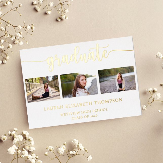 Elegant Script Graduation 3 Photo Gold (Creator Uploaded)