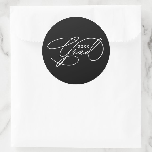 Elegant Script Graduation Black Classic Round Sticker (Bag)