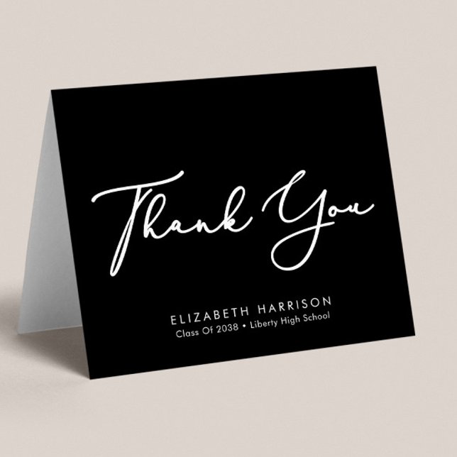 Elegant Script Graduation Black Thank You Card (Creator Uploaded)