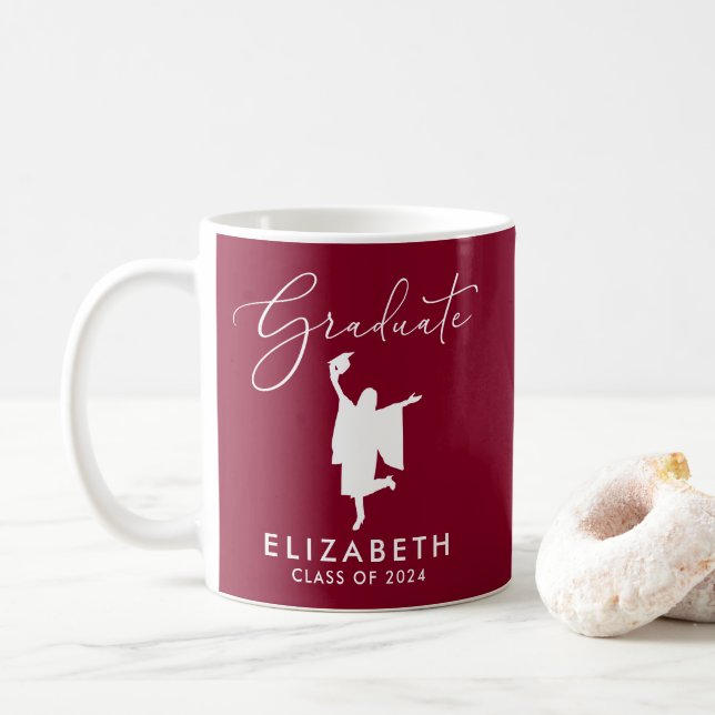 Elegant Script Graduation Burgundy Coffee Mug (With Donut)