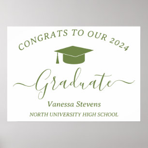 Elegant Script Graduation Congrats Modern White Poster