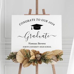 Elegant Script Graduation Congrats Modern White Poster