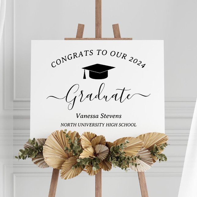 Elegant Script Graduation Congrats Modern White Poster (Creator Uploaded)