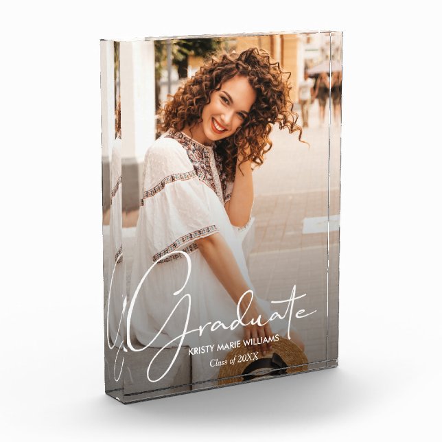 Elegant Script Graduation Modern Photo Block (Left)