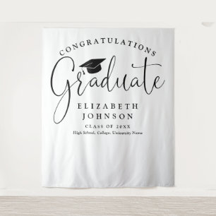 Elegant Script Graduation Party Photo Backdrop Tapestry