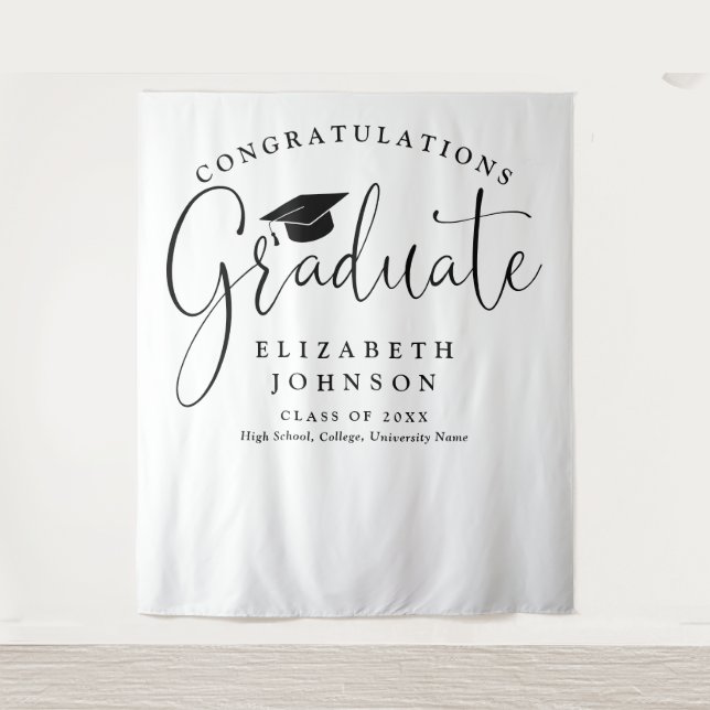 Elegant Script Graduation Party Photo Backdrop Tapestry (Front)
