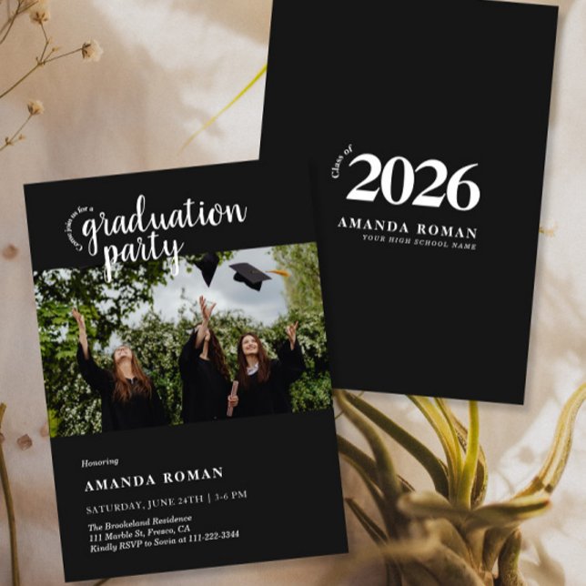 Elegant Script Graduation Party with Photo Invitation (Creator Uploaded)