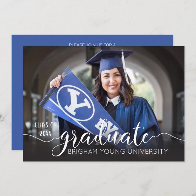 Elegant Script Graduation Photo Announcement (Front/Back)