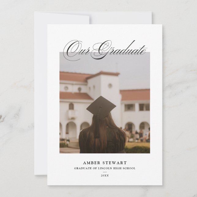 Elegant Script Graduation Photo Announcement Card (Front)