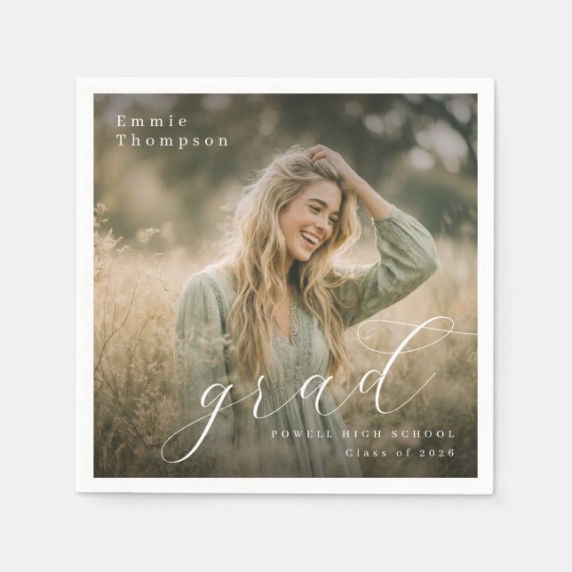 Elegant Script Graduation Photo Napkin (Front)