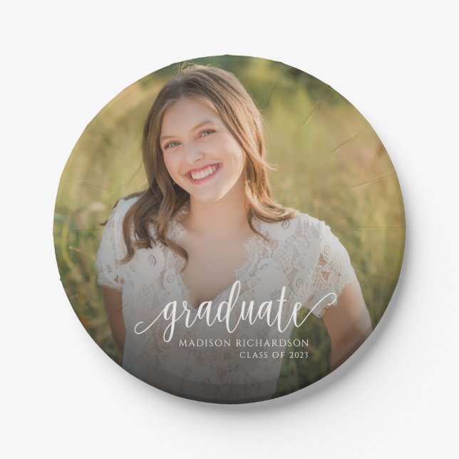 Elegant Script Graduation Photo Paper Plate (Front)