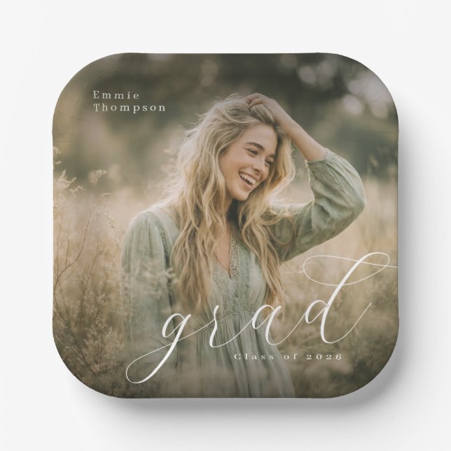 Elegant Script Graduation Photo Paper Plate (Front)