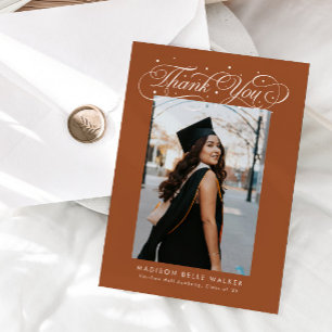 Elegant Script Graduation Photo Terracotta Thank You Card