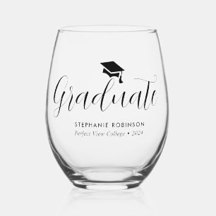 Elegant Script Graduation Stemless Wine Glass
