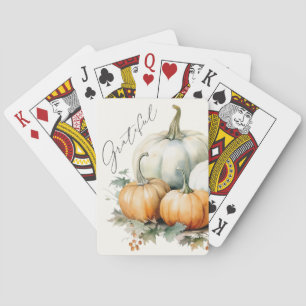 Elegant Script Grateful Rustic Pumpkin Playing Cards
