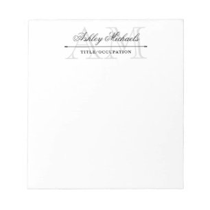 Elegant Script Gray 2 Initial Monogram Name Title Notepad