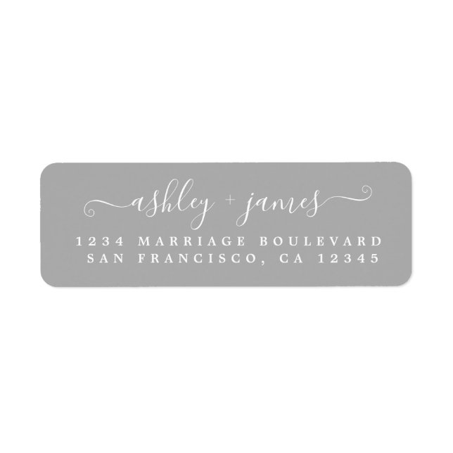 Elegant Script Gray Wedding Return Address Label (Front)