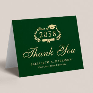 Elegant Script Green Gold Graduation Thank You Card