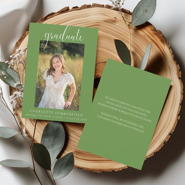 Elegant Script Green Graduation Announcement (Creator Uploaded)