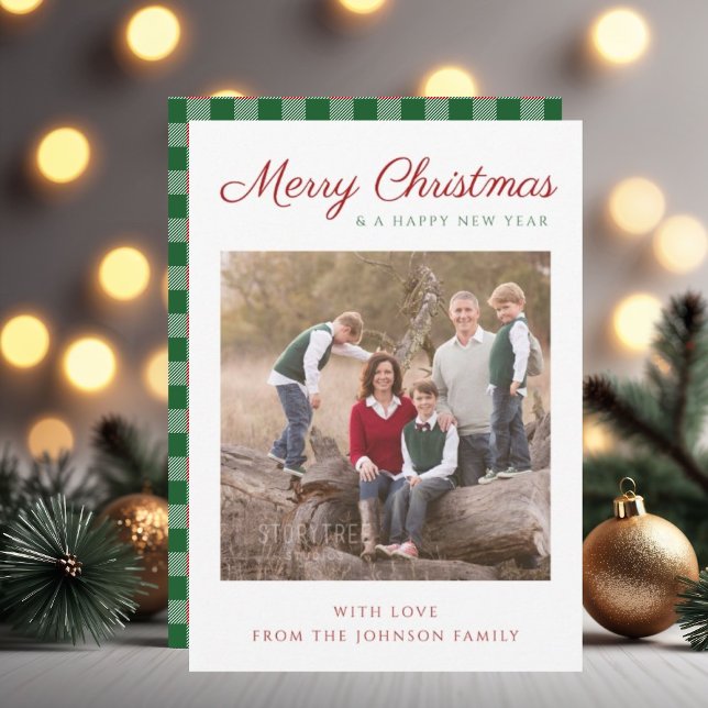 Elegant Script Green Plaid Christmas Photo Holiday Card (Elegant Script Green Plaid Christmas Photo Holiday Card)