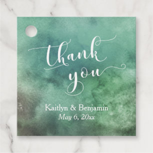 Elegant Script Green Watercolor Wash Thank You Favour Tags