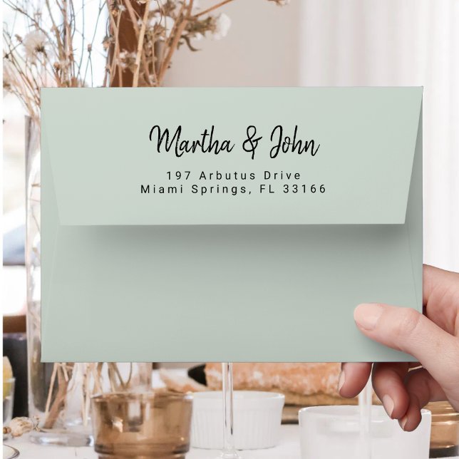 Elegant Script Green Wedding Names Return Address  Envelope (Creator Uploaded)