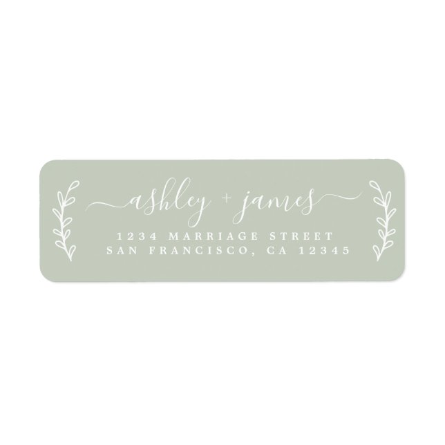 Elegant Script Green Wedding Return Address (Front)