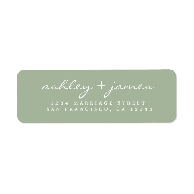 Elegant Script Green Wedding Return Address Label (Front)