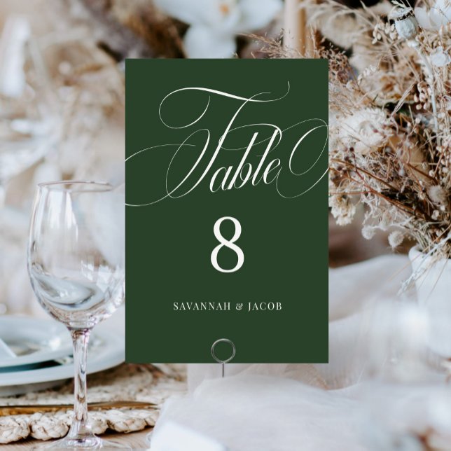 Elegant Script Green Wedding  Table Number (Creator Uploaded)