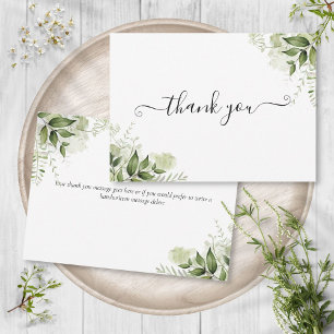 Elegant Script Greenery Leaves Thank You Card