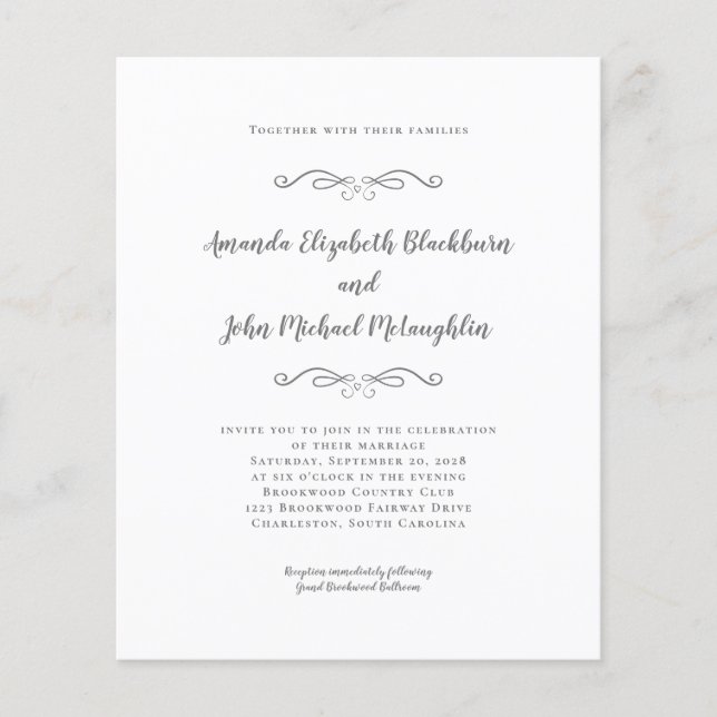 Elegant Script Grey Budget Wedding Invitation (Front)