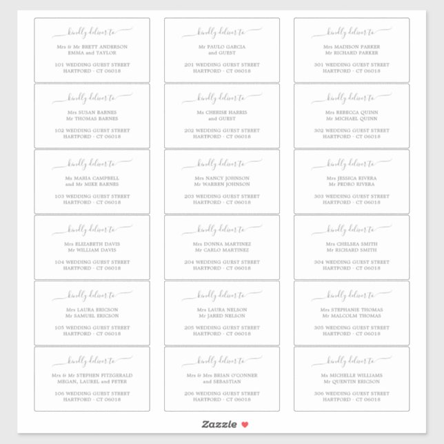 Elegant Script Grey Guest Address Label Template (Sheet)
