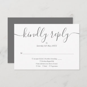 Elegant Script Grey Meal Choice Wedding RSVP Card