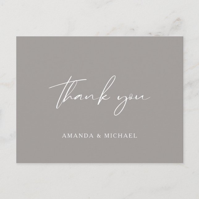 Elegant Script Grey Monochrome Wedding Thank You Postcard (Front)