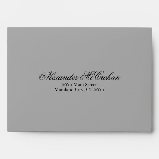 Elegant Script Grey Return Address Mailing Envelope (Front)