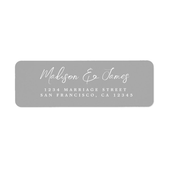 Elegant Script Grey Wedding Return Address (Front)