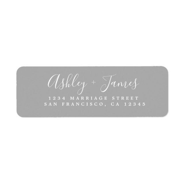 Elegant Script Grey Wedding Return Address (Front)