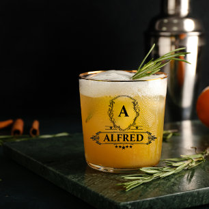 ELegant Script Groomsman Monogram Bridal Party Whiskey Glass