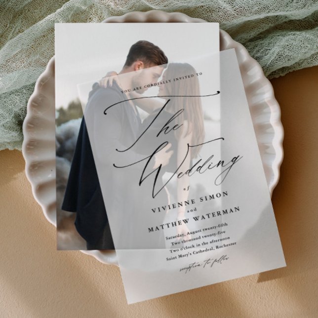 Elegant Script Hand Lettered Calligraphy Wedding Vellum Invitations (Creator Uploaded)