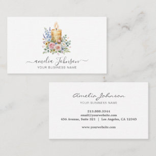 Elegant Script Handmade Watercolor Candle Flowers  Business Card